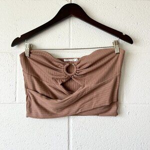 Heart & Hips Brown Ribbed Cutout Metal Ring Bandeau Crop Top Women’s Large